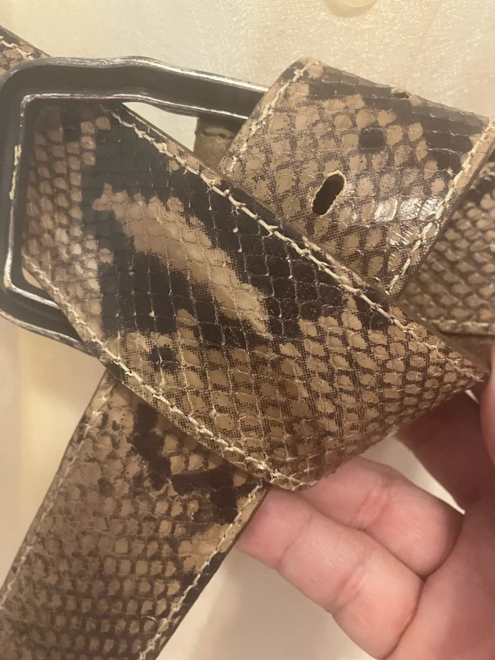 Women's Snake-Print Reversible Brown Waist Belt